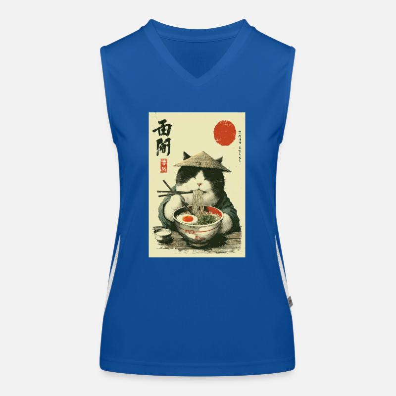 Samurai Cat Enjoying Ramen Women's Functional Contrast Tank Top