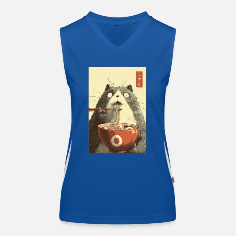 Schockierte Katze isst Ramen Funktionelles Kontrast-Tank Top für Frauen