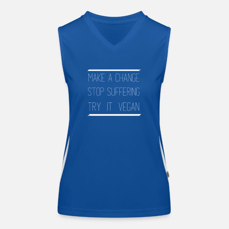 Make a change stop suffering try it vegan Women's Functional Contrast Tank Top