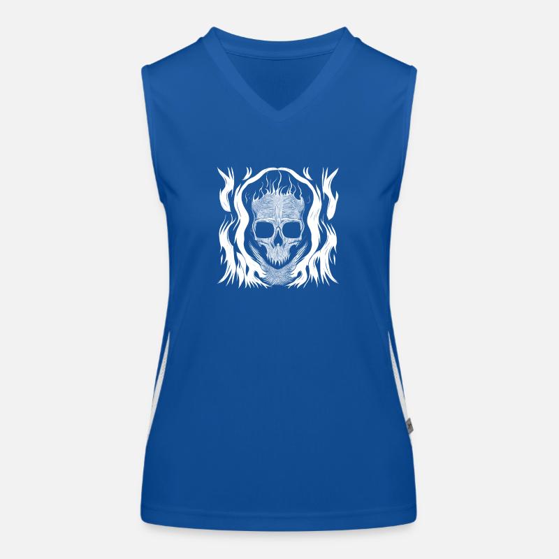 Halloween Horror Totenschädel mit Flammen Funktionelles Kontrast-Tank Top für Frauen