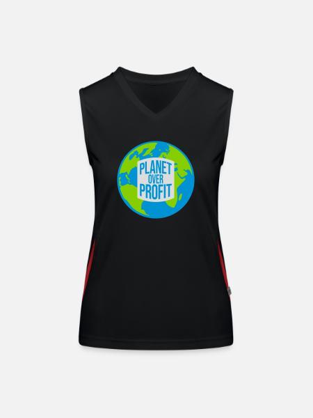 planet over profit Zitat - Funktionelles Kontrast-Tank Top für Frauen - Schwarz/Rot - Vorne