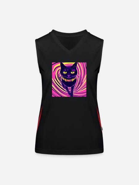 Illustration eines Porträts einer psychedelischen Katze - Funktionelles Kontrast-Tank Top für Frauen - Schwarz/Rot - Vorne
