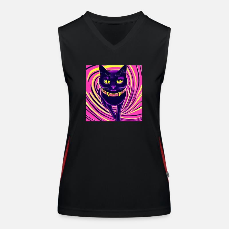 Illustration eines Porträts einer psychedelischen Katze Funktionelles Kontrast-Tank Top für Frauen