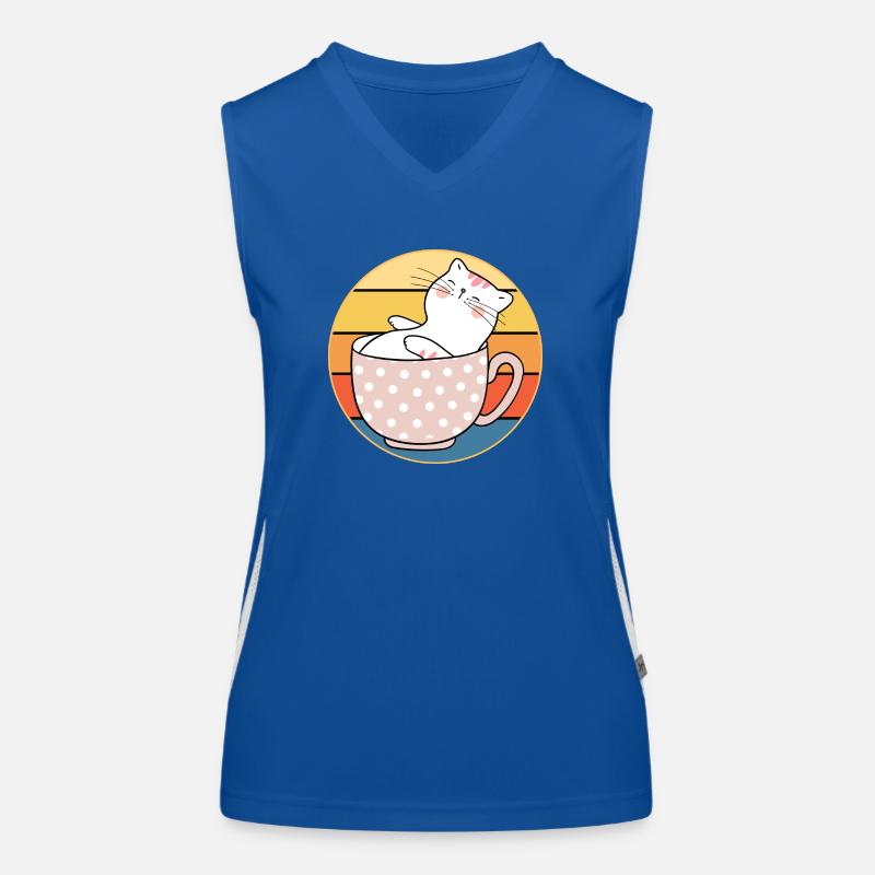 Drôle mignon Kawaii chat visage rétro coucher de soleil Débardeur respirant contrasté Femme