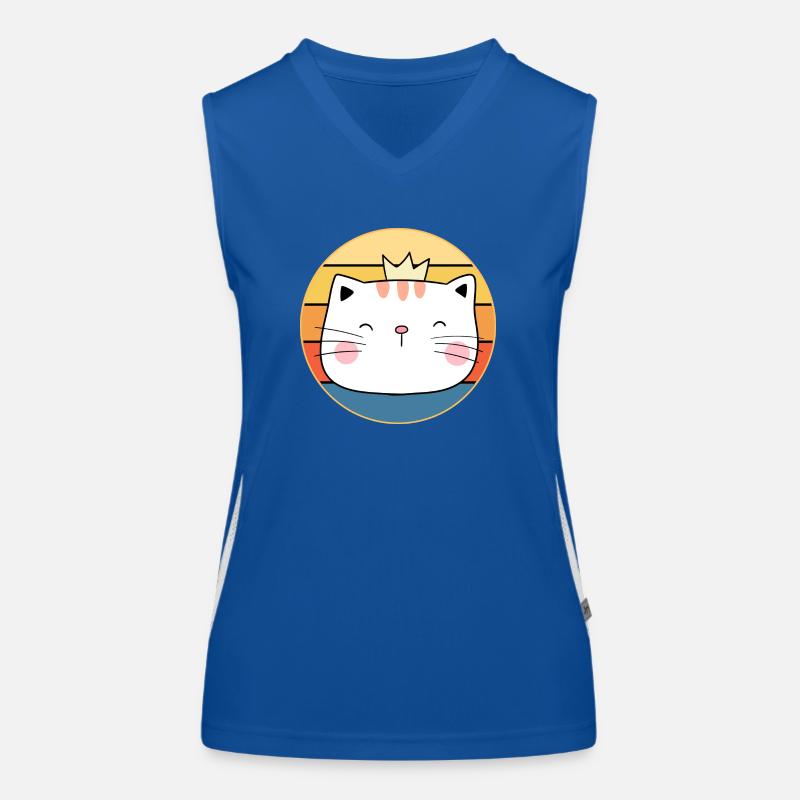 Drôle mignon Kawaii chat visage rétro coucher de soleil Débardeur respirant contrasté Femme