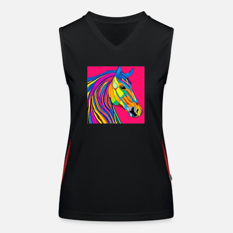 Farbenfrohe Illustration eines Pferdes Funktionelles Kontrast-Tank Top für Frauen
