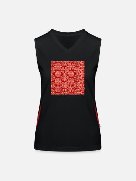 Modèle chinois - Débardeur respirant contrasté Femme - noir/rouge - Devant