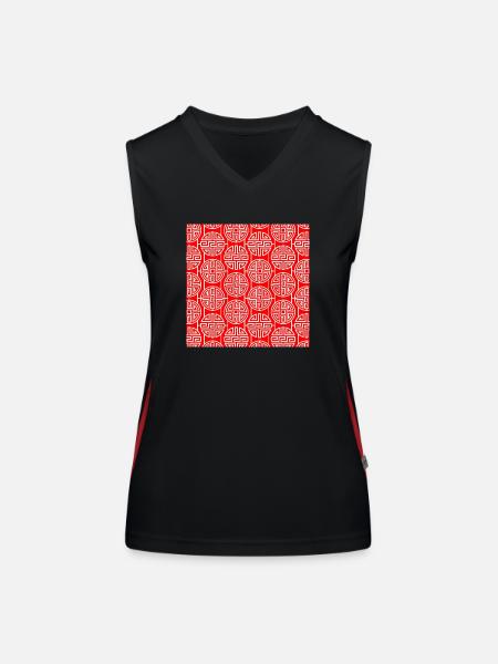 Modèle chinois - Débardeur respirant contrasté Femme - noir/rouge - Devant