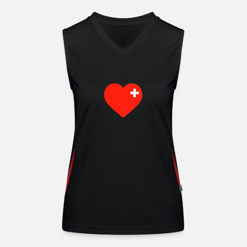 Schweiz Suisse Herz mit Schweizerkreuz Funktionelles Kontrast-Tank Top für Frauen