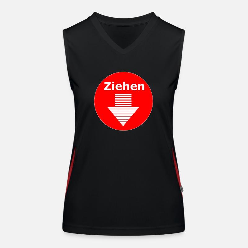 Schild Ziehen Mit Pfeil rot und weiß Funktionelles Kontrast-Tank Top für Frauen