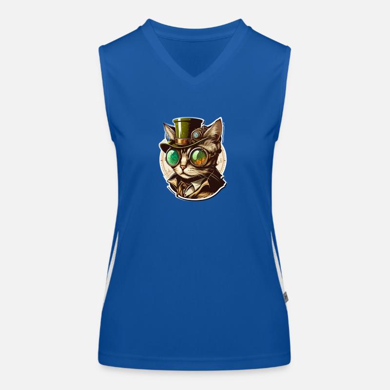 Steampunk Katze mit Hut und Brille Funktionelles Kontrast-Tank Top für Frauen