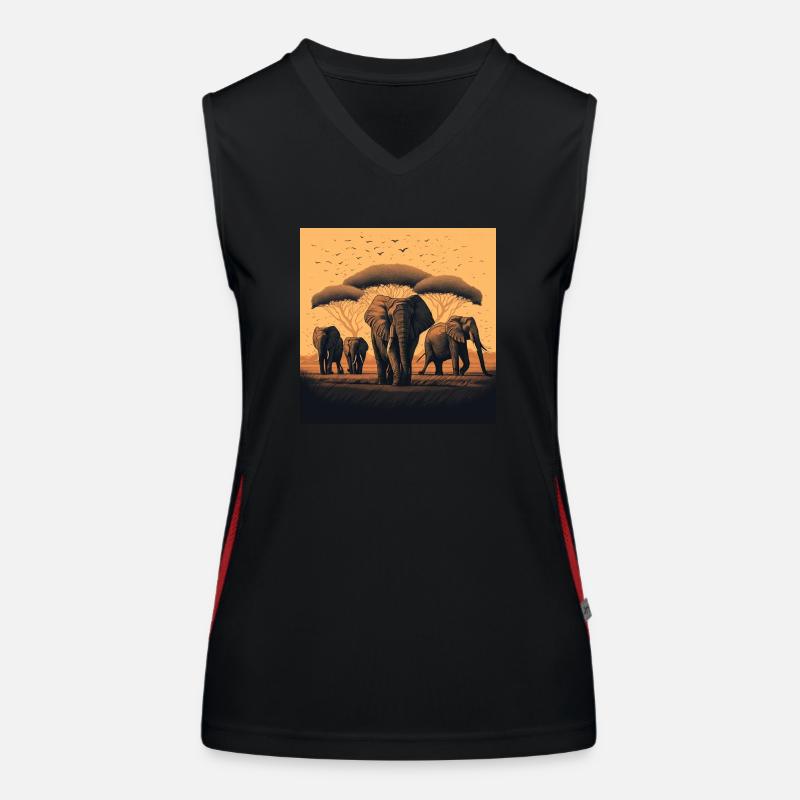 Friedliche Elefantenherde Geschenk Funktionelles Kontrast-Tank Top für Frauen