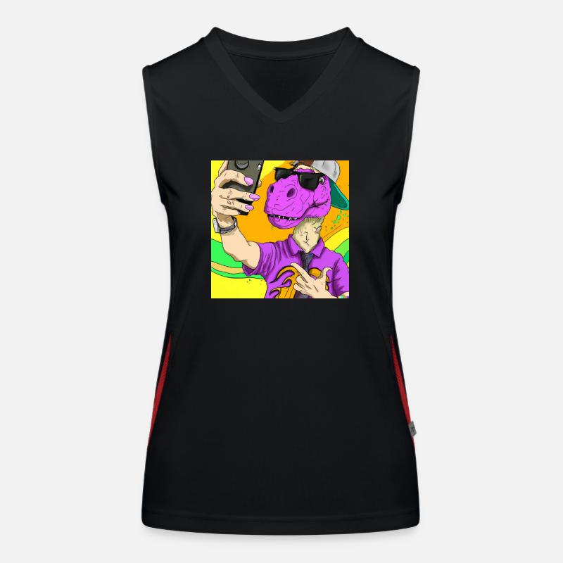 Cool dinosaur makes selfie gift Women's Functional Contrast Tank Top