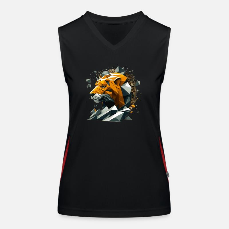 3D Vector Löwe Illustration im Polygon Look Funktionelles Kontrast-Tank Top für Frauen