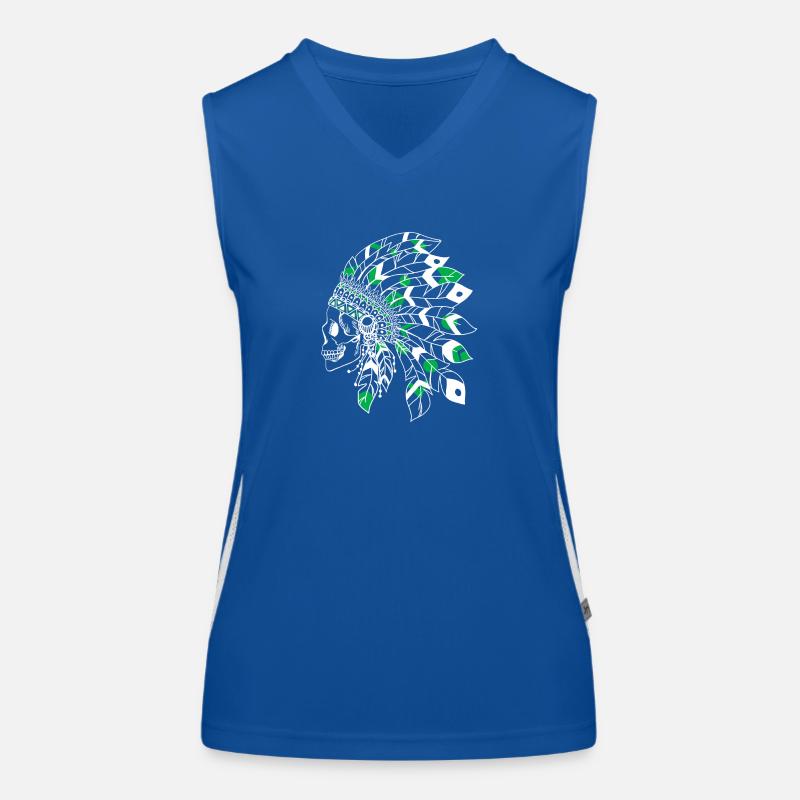 crâne avec coiffe indienne blanc et vert Débardeur respirant contrasté Femme