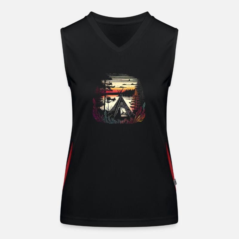 Paradies - Camping am See - Retro Artwork Funktionelles Kontrast-Tank Top für Frauen