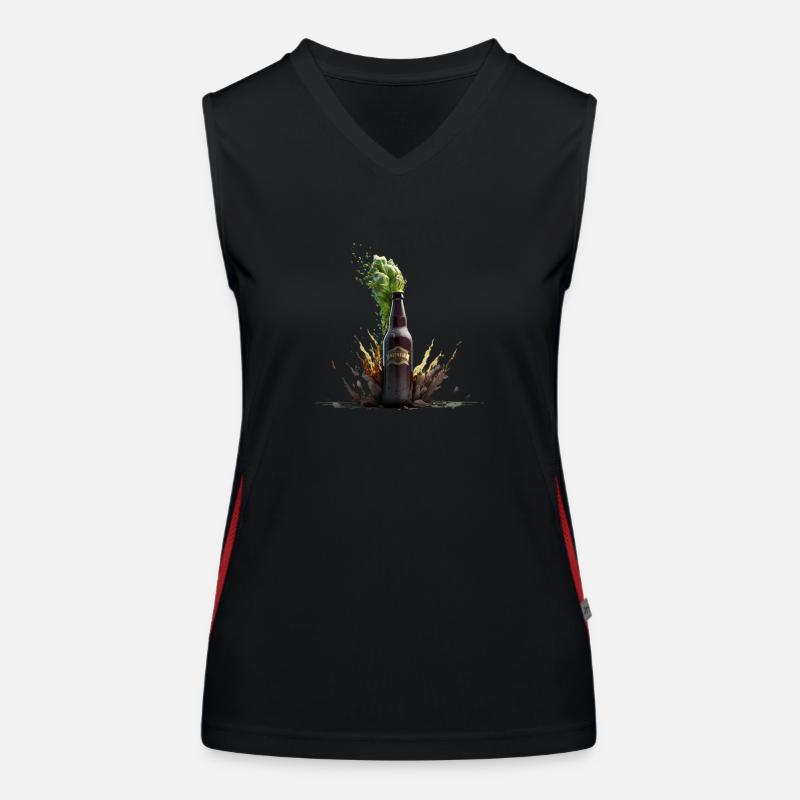 Explosion du houblon dans la bouteille de bière artisanale Débardeur respirant contrasté Femme
