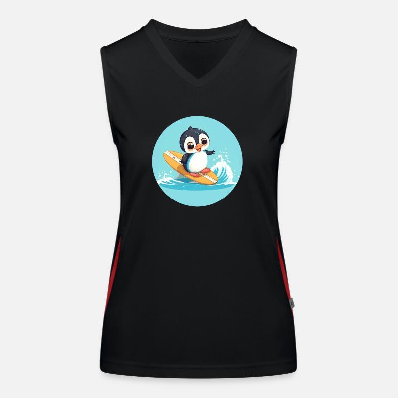 Pingouin surfeur mignon sur une planche de surf Débardeur respirant contrasté Femme