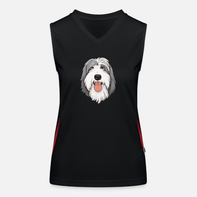 Bearded Collie Kopf Comic Cartoon Hund Funktionelles Kontrast-Tank Top für Frauen