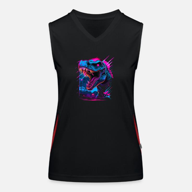 Dinosaur retro 80s vector pink and blue Funktionelles Kontrast-Tank Top für Frauen