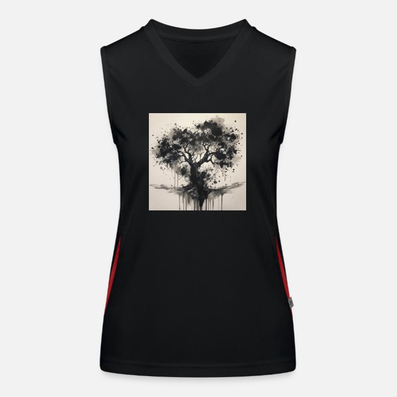 Black tree in watercolor style Women's Functional Contrast Tank Top