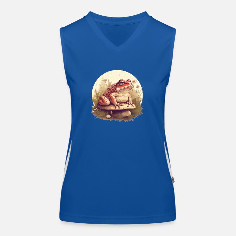 Toad sitting on a mushroom nature frog design Women's Functional Contrast Tank Top