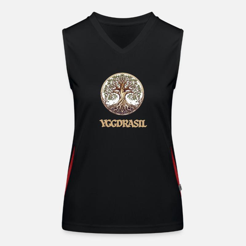 The large ash tree Yggdrasil, world tree with writing Women's Functional Contrast Tank Top