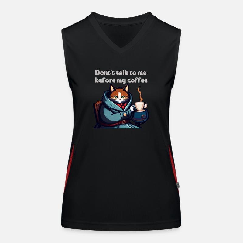 Funny cat and coffee Women's Functional Contrast Tank Top
