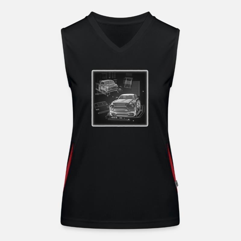 Technical car drawing in geometry style Women's Functional Contrast Tank Top