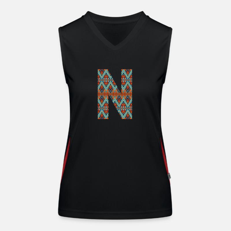 Letter N- boho design, Colorful monogram Women's Functional Contrast Tank Top
