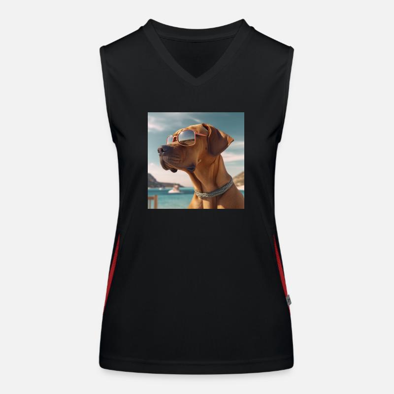 Rhodesian Ridgeback mit Sonnenbrille im Urlaub Funktionelles Kontrast-Tank Top für Frauen