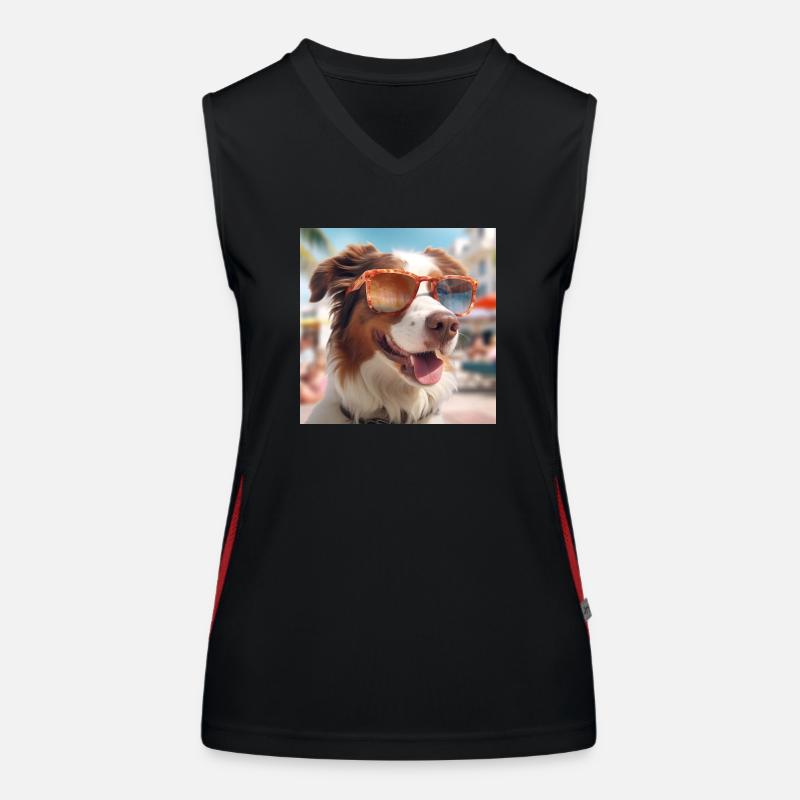 Australian Shepherd mit Sonnenbrille im Urlaub Funktionelles Kontrast-Tank Top für Frauen