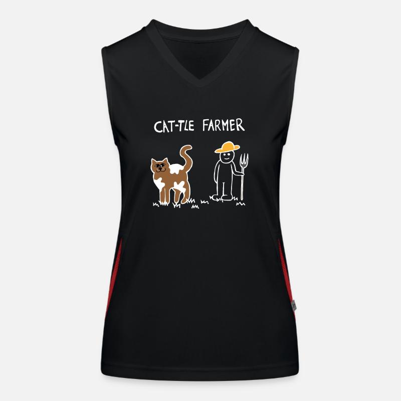Cattle Cat Farmer (White) - Women's Functional Contrast Tank Top - black/red