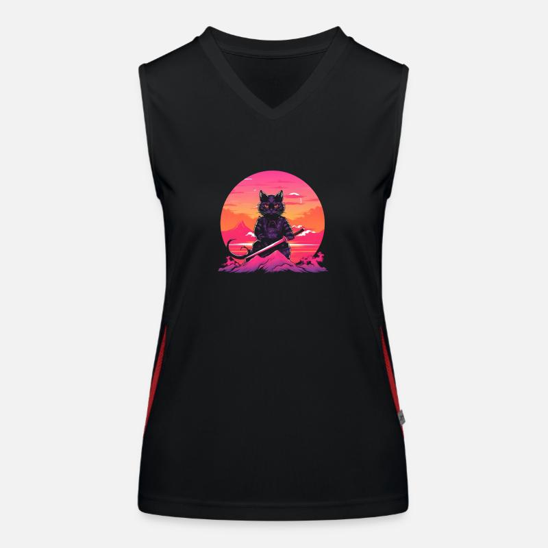 Synthwave samouraï Chat avec katana Débardeur respirant contrasté Femme