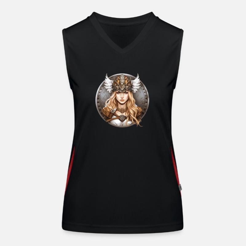 Blonde shieldmaid with Valkyrie helmet Women's Functional Contrast Tank Top