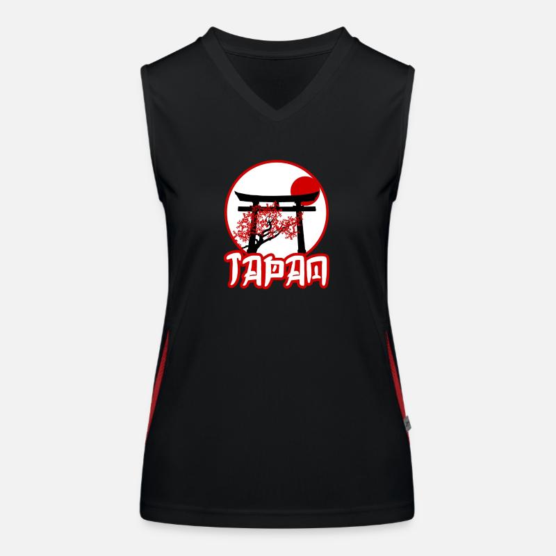 Black Torii Gate with Cherry Tree at Sunset Women's Functional Contrast Tank Top