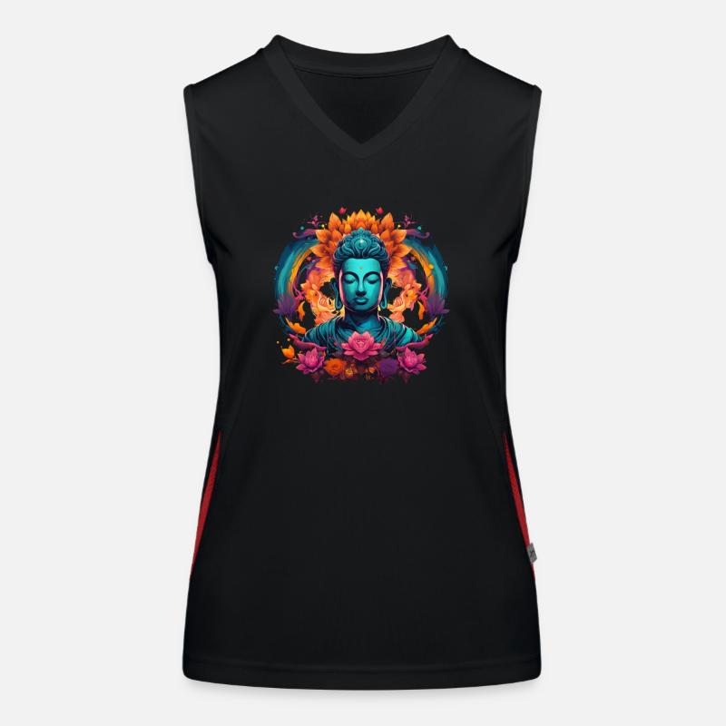 Young Buddha Gautama Siddhartha blue enlightenment Women's Functional Contrast Tank Top