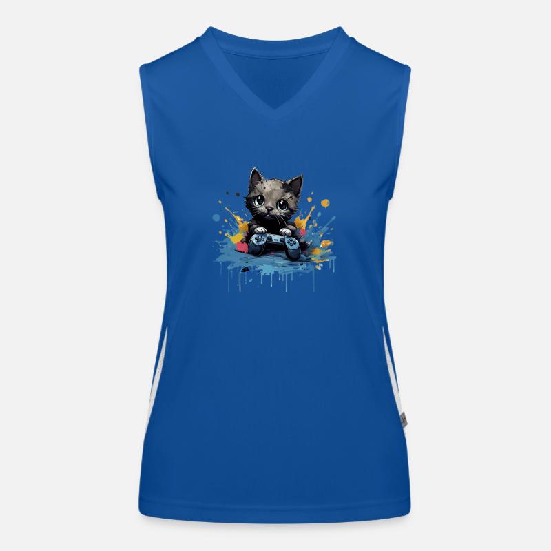 Cute cat gaming design Women's Functional Contrast Tank Top