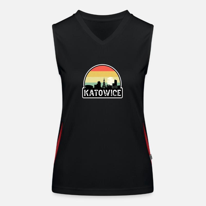 Kattowitz Polen Flagge Skyline Reisesouvenir Funktionelles Kontrast-Tank Top für Frauen