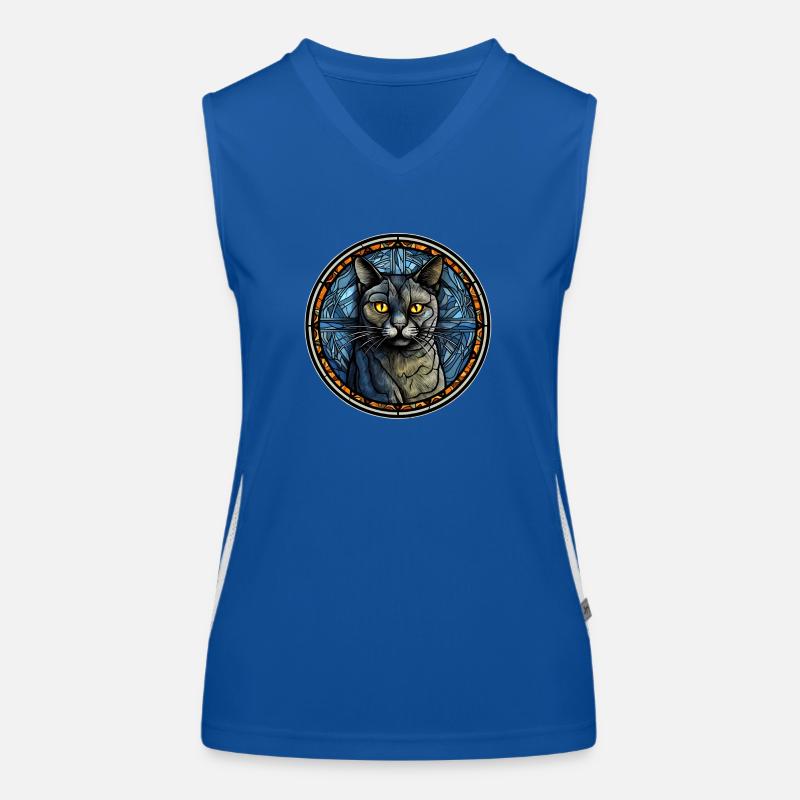 Chartreux Katzenrasse Aquarellglas Funktionelles Kontrast-Tank Top für Frauen