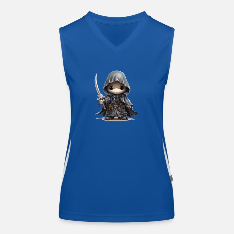 Cute ghost with dagger, cape and button eyes Women's Functional Contrast Tank Top