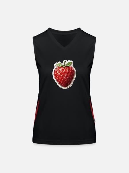 Fraise - illustration - Débardeur respirant contrasté Femme - noir/rouge - Devant