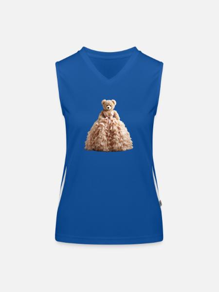 Ours en peluche en robe de mariée - Débardeur respirant contrasté Femme - bleu/blanc - Devant
