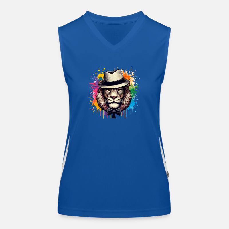 Löwe mit Fliege Funktionelles Kontrast-Tank Top für Frauen