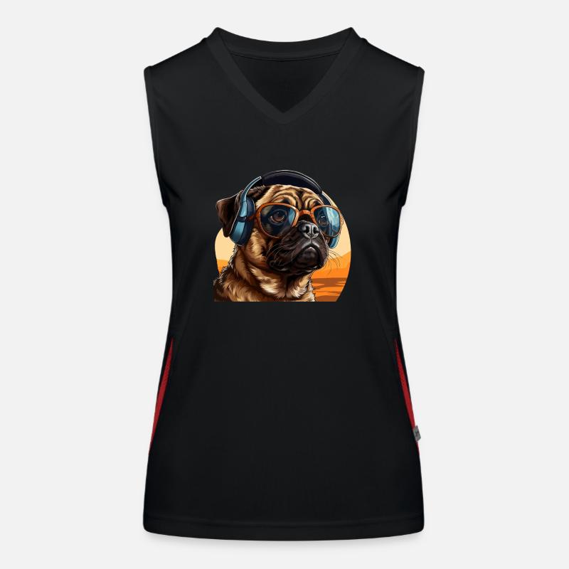 Mops mit Sonnenbrille und Kopfhörer Funktionelles Kontrast-Tank Top für Frauen