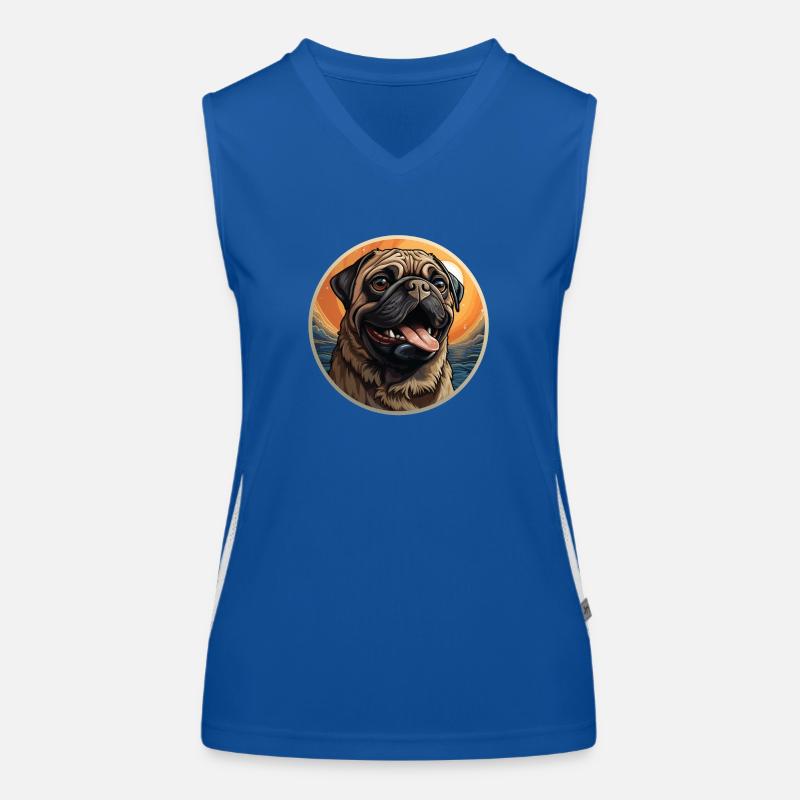 Treu blickender Mops Kopf Funktionelles Kontrast-Tank Top für Frauen