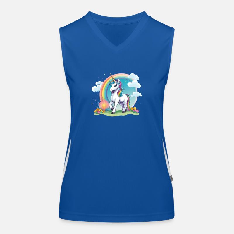 Fröhliches Kinder Einhorn Regenbogen Logo Funktionelles Kontrast-Tank Top für Frauen