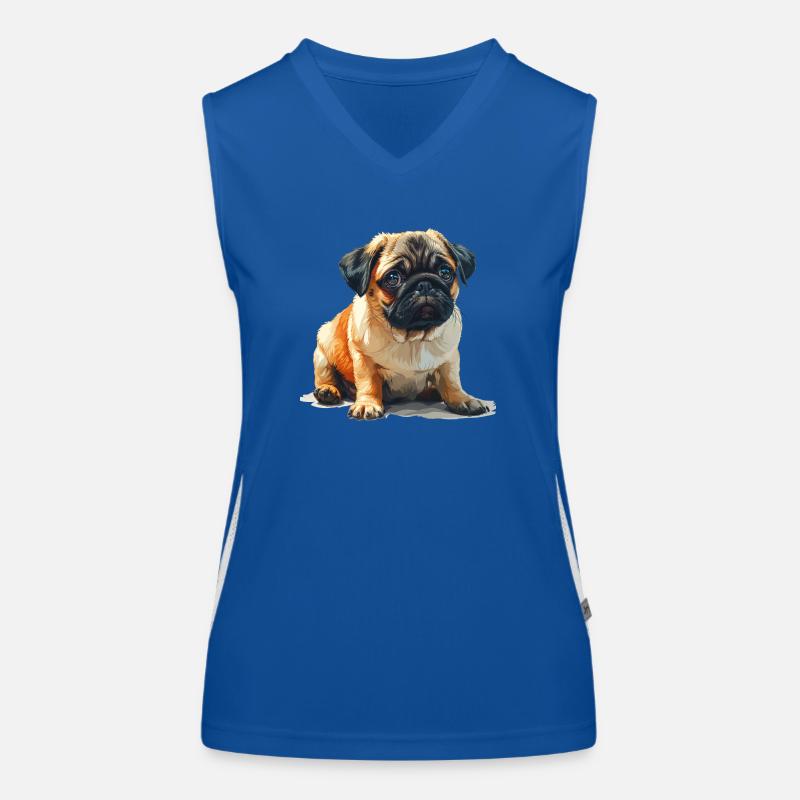 Mops Welpen sitzend Funktionelles Kontrast-Tank Top für Frauen