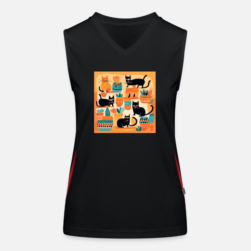 Boho Cats Abstract Plants 2 Women's Functional Contrast Tank Top