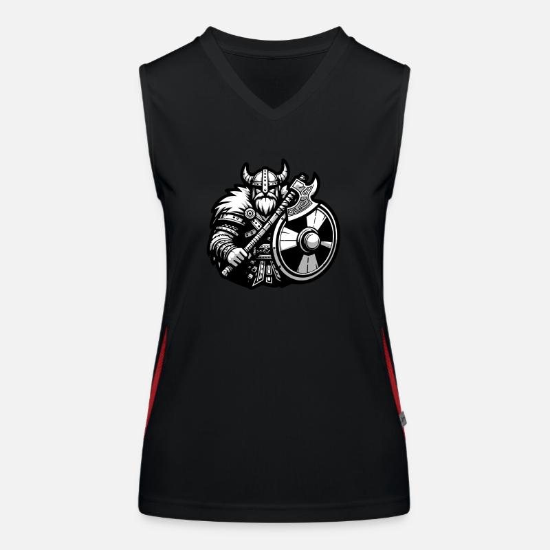 Viking warrior with an axe and shield Women's Functional Contrast Tank Top